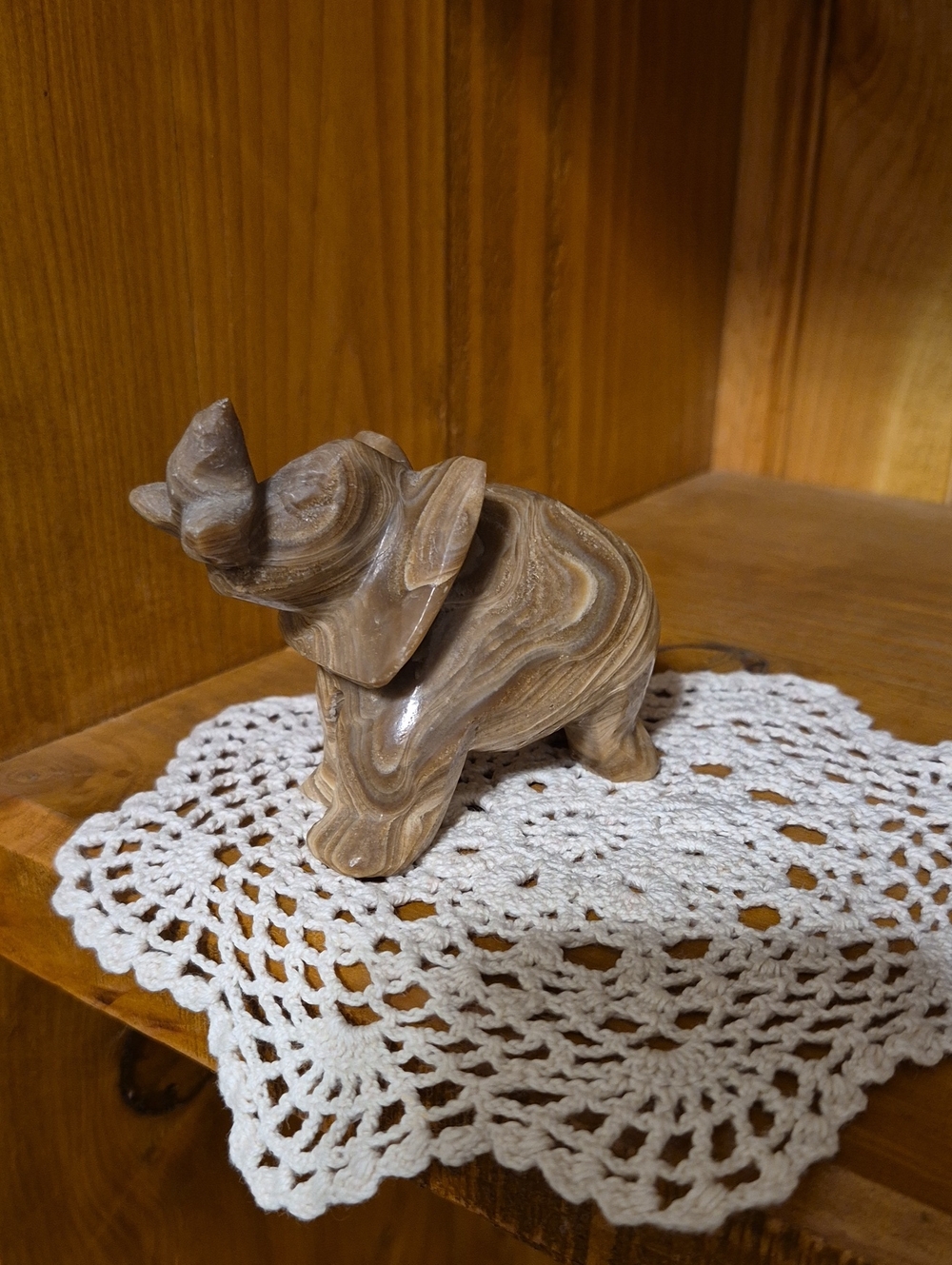 Hand-Carved Brown Marble Elephant Figurine Home Art